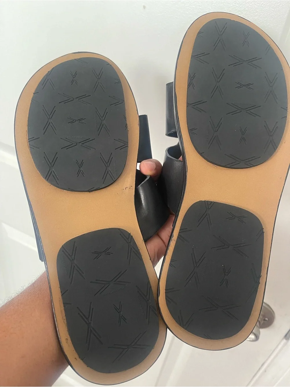 Brand New Men’s Black Leather Slide Sandals Sz 11